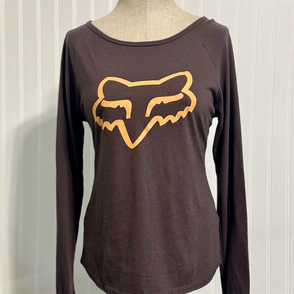 Fox Racing Tops - Fox Racing Womens Long Sleeve Top Medium Dark Brown Orange Logo Graphic Moto Tee